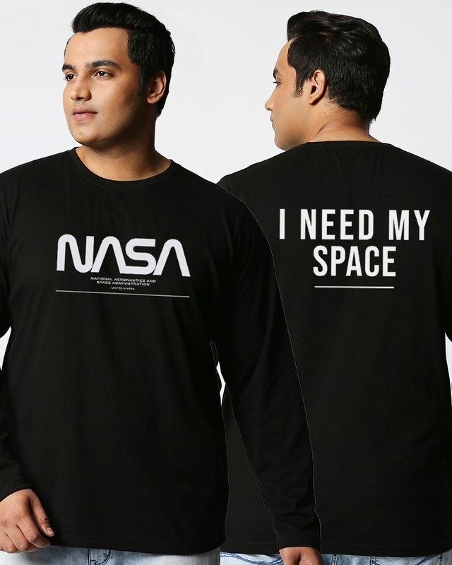 Shop Men's Black I Neeed My Spaced NASA Typography Plus Size T-shirt-Front