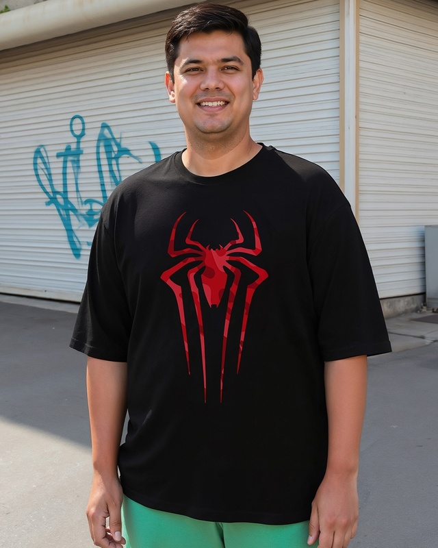Shop Men's Black Spider Blend Graphic Printed Oversized Plus Size T-shirt-Front