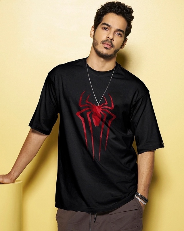 Shop Men's Black Spider Blend Graphic Printed Oversized T-shirt-Front