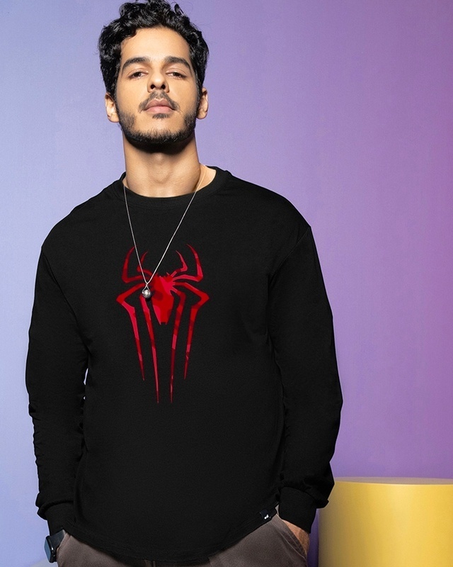 Shop Men's Black Spider Blend Graphic Printed Oversized T-shirt-Front