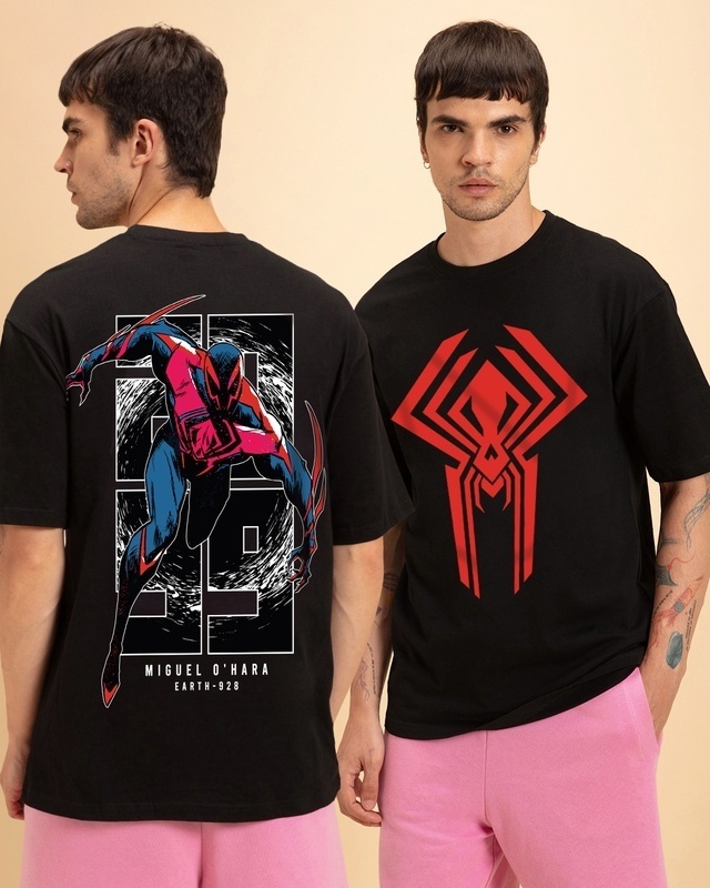 Shop Men's Black Spider Graphic Printed Oversized T-shirt-Front