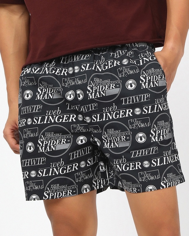 Shop Men's Black Spiderman All Over Printed Boxers-Front