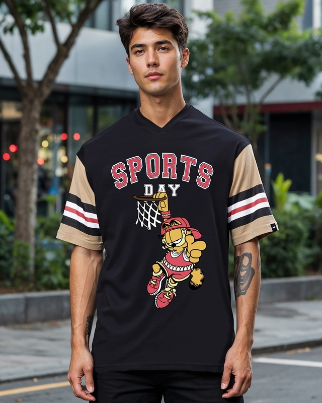 Shop Men's Black Sport Day Graphic Printed Oversized T-shirt-Front