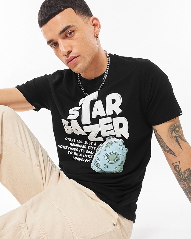 Shop Men's Black Stargazer Graphic Printed T-shirt-Front