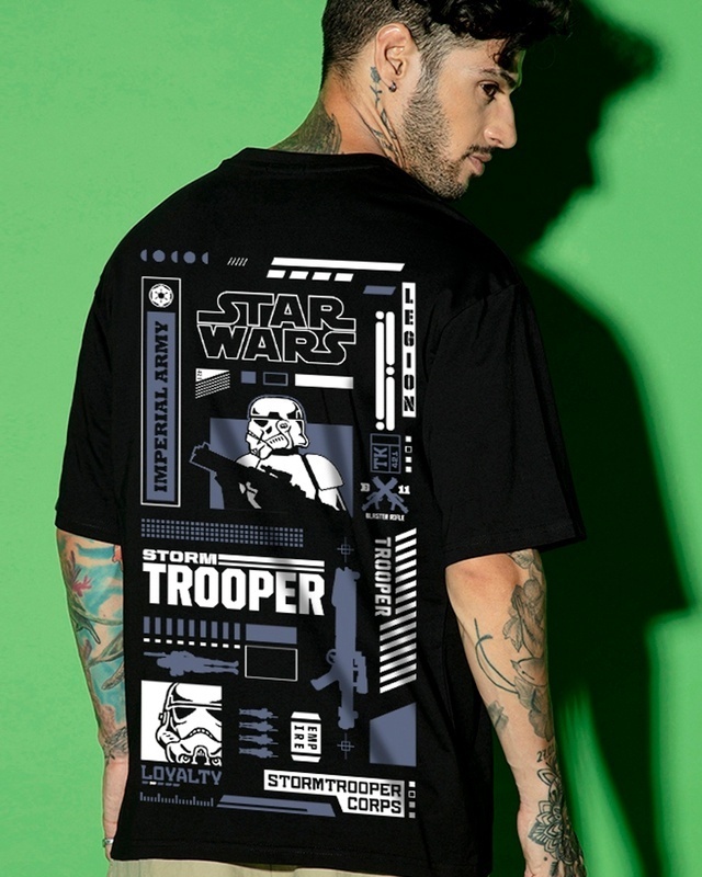 Shop Men's Black Storm Trooper Graphic Printed Oversized T-shirt-Front