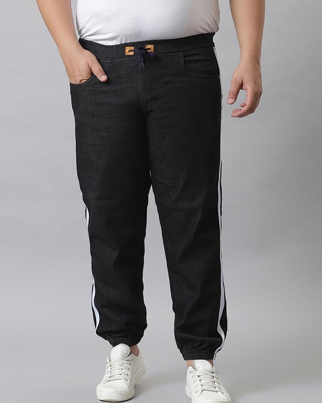 Shop Men's Black Striped Plus Size Jeans-Front