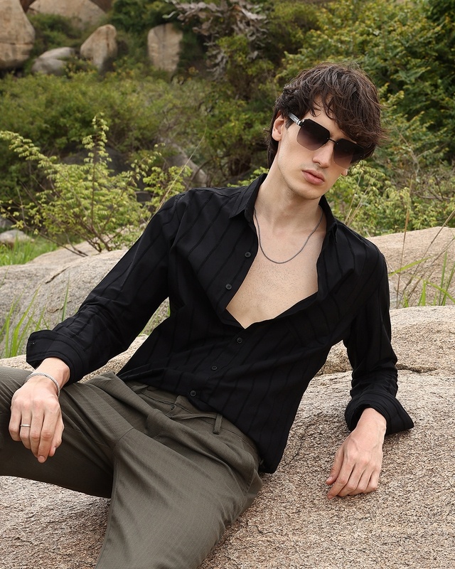 Shop Men's Black Striped Shirt-Front