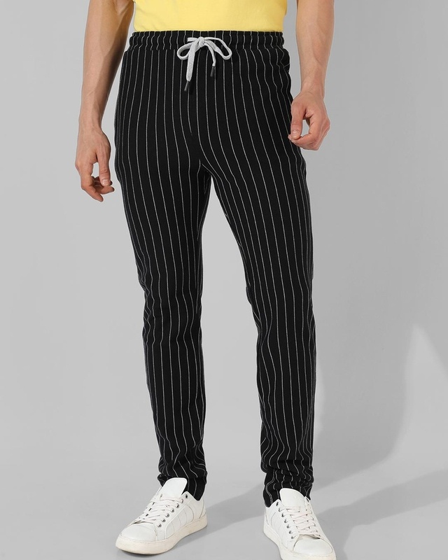 Shop Men's Black Striped Track Pants-Front