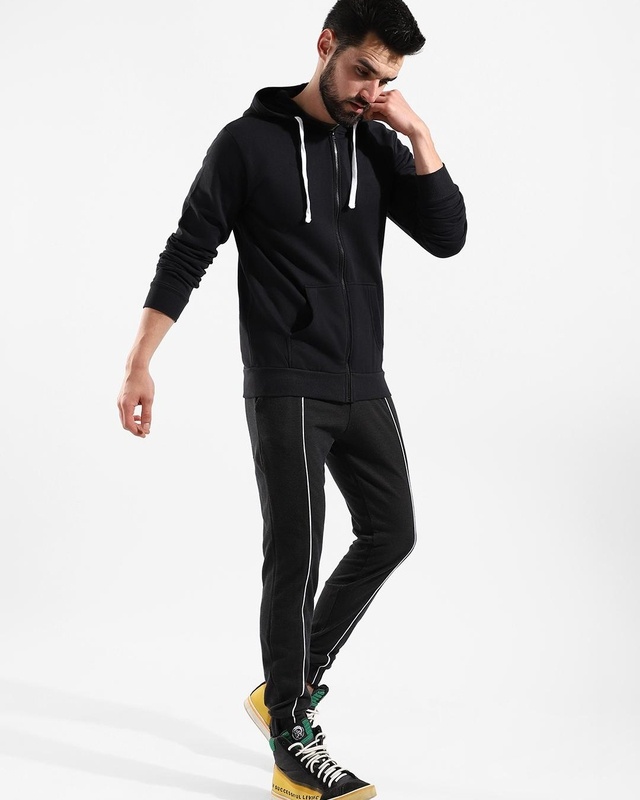 Shop Men's Black Striped Tracksuit-Front