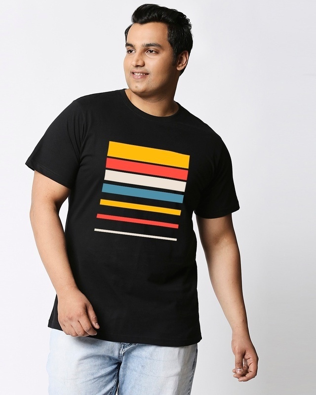 Shop Men's Black Sunset Block Graphic Printed Plus Size T-shirt-Front