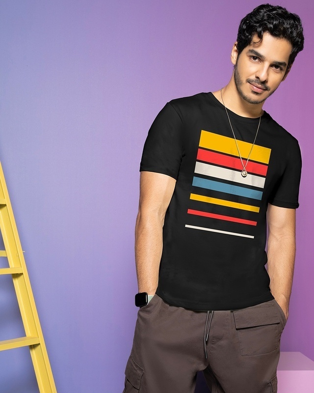 Shop Men's Black Sunset Block Printed T-shirt-Front