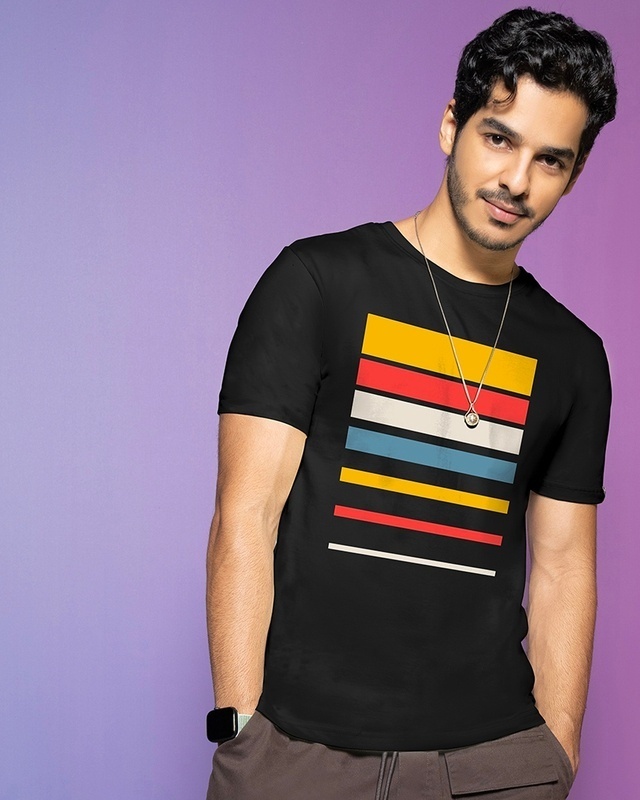 Shop Men's Black Sunset Block Printed T-shirt-Front