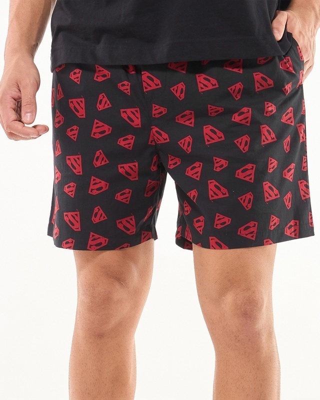 Shop Men's Black Superman All Over Printed Boxers-Front