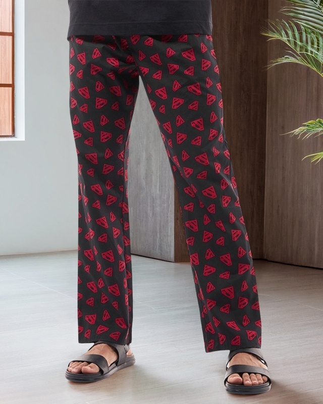 Shop Men's Black Superman All Over Printed Pyjamas-Front