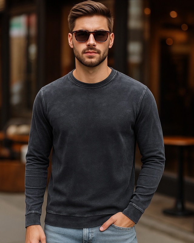 Shop Men's Black Acid Wash Sweatshirt-Front