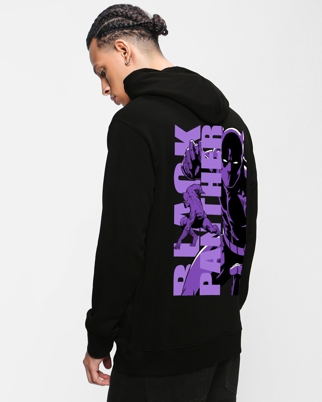 Shop Men's Black T'Challa Graphic Printed Oversized Hoodies-Front