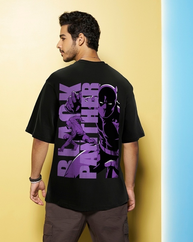 Shop Men's Black T'Challa Graphic Printed Oversized T-shirt-Front