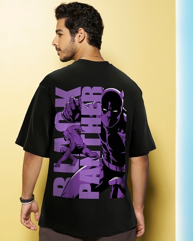 Shop Men's Black T'Challa Graphic Printed Oversized T-shirt-Front