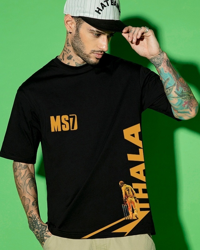 Shop Men's Black Thala Graphic Printed Oversized T-shirt-Front