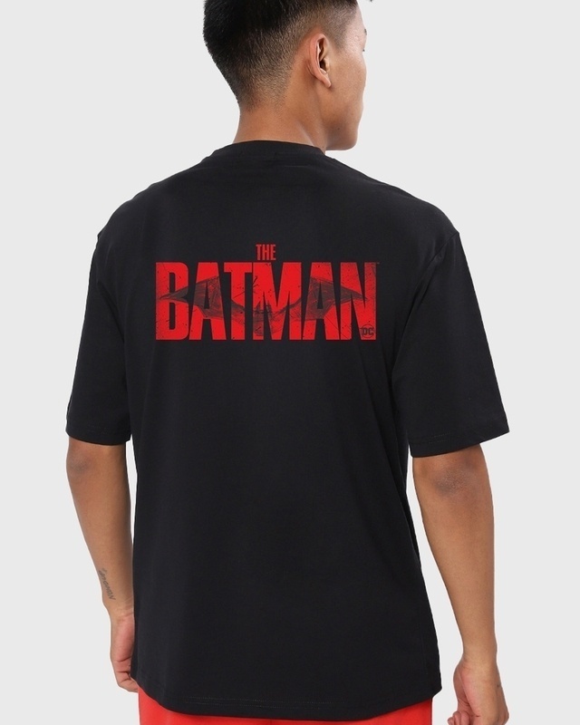 Shop Men's Black The Batman Vengeance Placeholder Graphic Printed Oversized T-shirt-Front