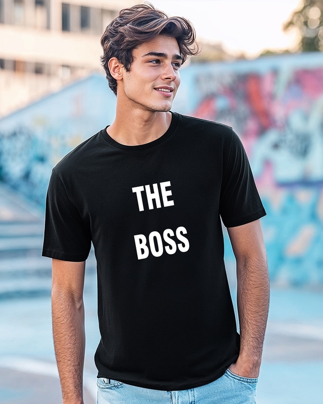 Shop Men's Black The Boss Typography T-shirt-Front