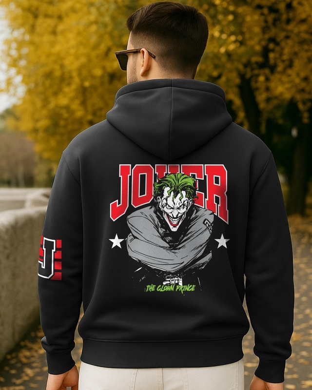 Shop Men's Black The Clown Prince Graphic Printed Oversized Hoodies-Front