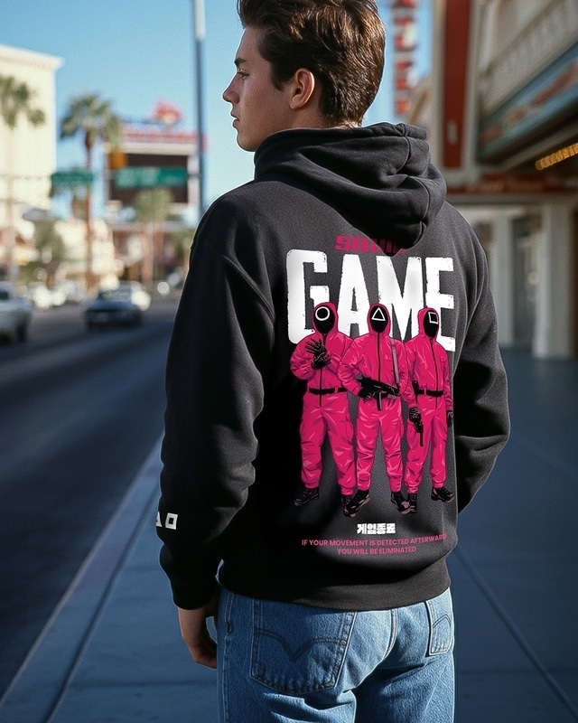 Shop Men's Black The Game Graphic Printed Oversized Hoodies-Front