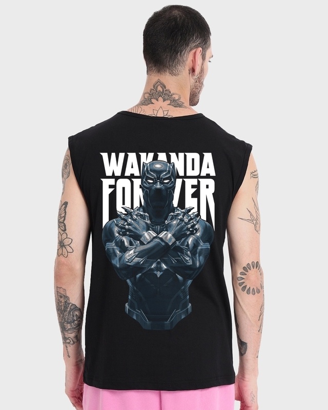 Shop Men's Black The King Graphic Printed Oversized Vest-Front