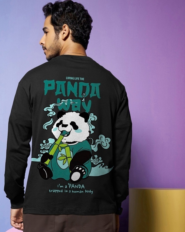 Shop Men's Black The Panda Way Graphic Printed Oversized T-shirt-Front