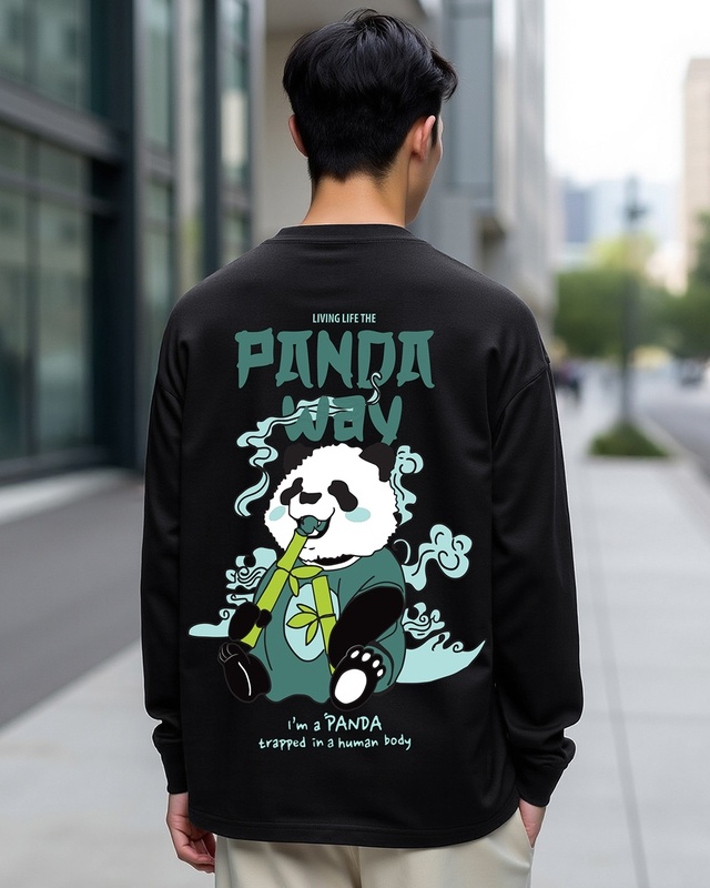 Shop Men's Black The Panda Way Graphic Printed Oversized T-shirt-Front