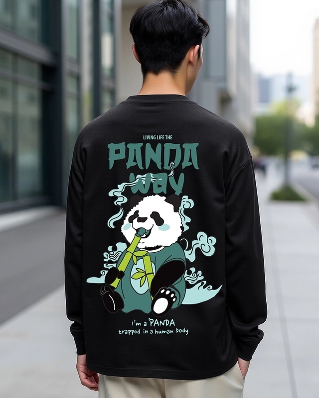 Shop Men's Black The Panda Way Graphic Printed Oversized T-shirt-Front