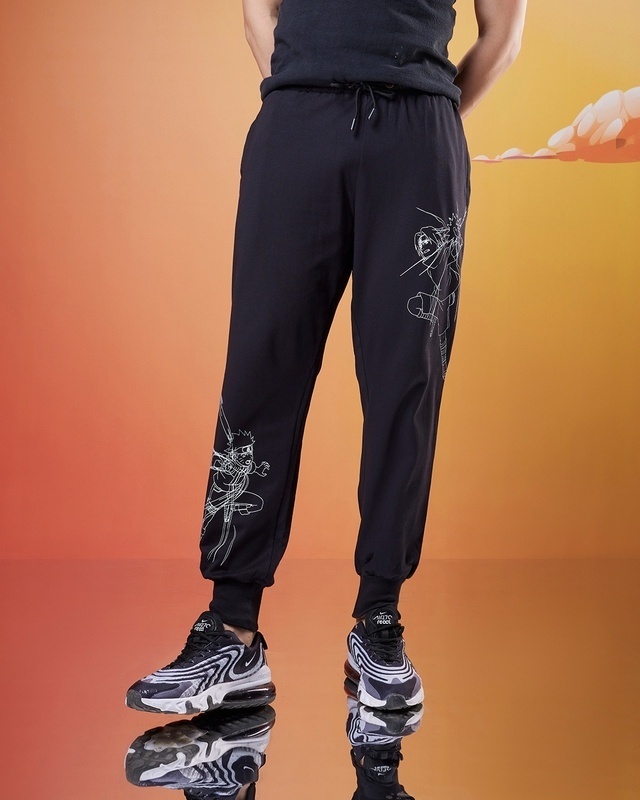 Shop Men's Black The Rivals Graphic Printed Super Loose Fit Joggers-Front