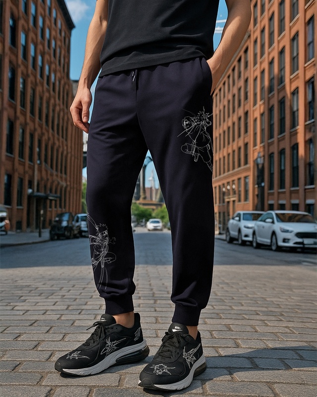 Shop Men's Black The Rivals Graphic Printed Super Loose Fit Joggers-Front