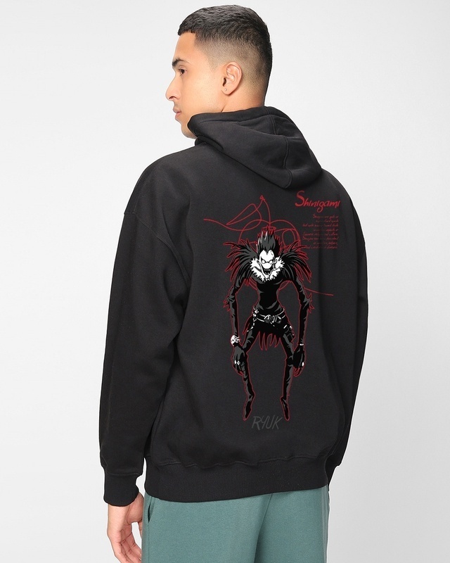 Shop Men's Black The Ryuk Graphic Printed Oversized Hoodie-Front
