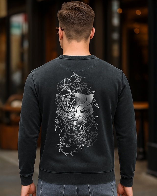 Men's Black The Warrior King Graphic Printed Sweatshirt