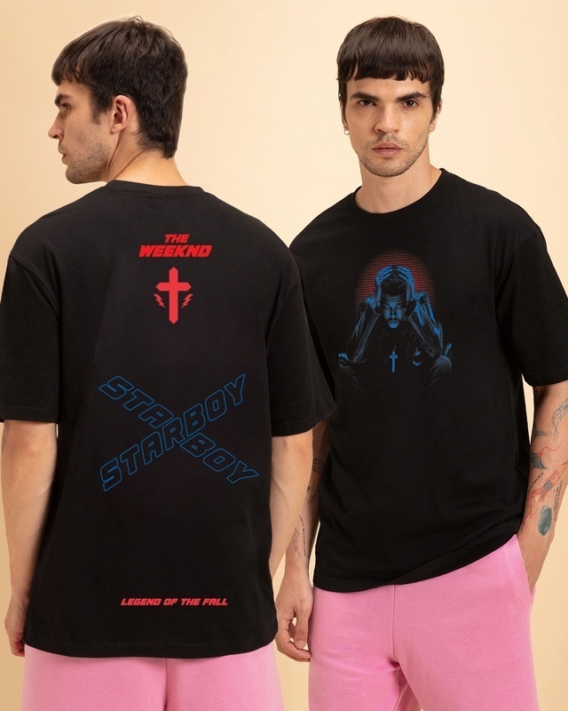 Shop Men's Black The Weeknd Graphic Printed Oversized T-shirt-Front