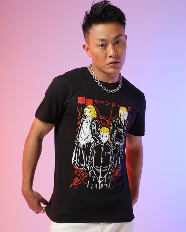 Shop Men's Black Tokyo Manji Gang Graphic Printed T-shirt-Front