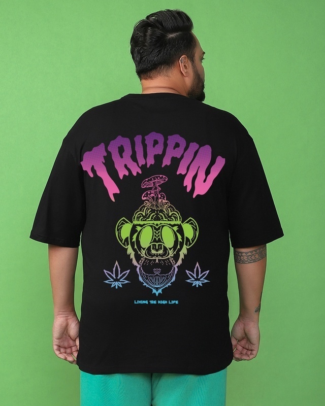 Shop Men's Black Tripping Monkey Graphic Printed Oversized Plus Size T-shirt-Front
