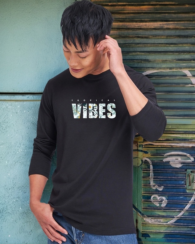 Men's Black Tropical Vibes Typography T-shirt