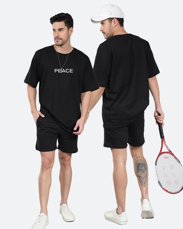 Shop Men's Black Typography Oversized Co-ordinates 5-Front