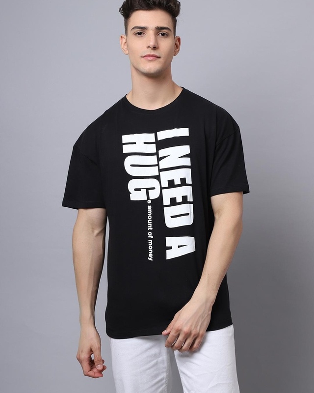 Shop Men's Black Typography Oversized T-shirt-Front