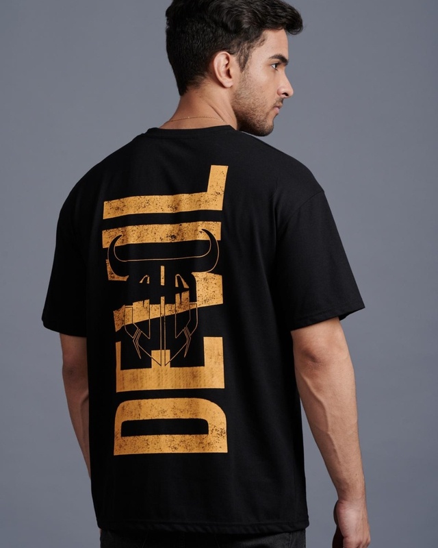 Shop Men's Black Typography Oversized T-shirt-Front