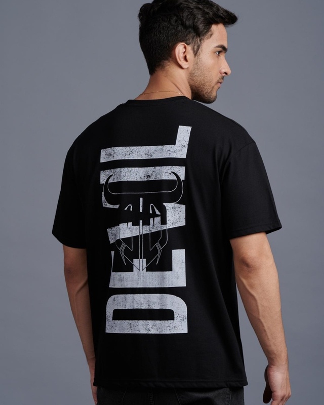 Shop Men's Black Typography Oversized T-shirt-Front