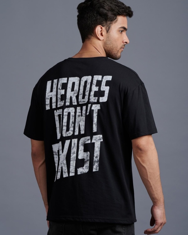 Shop Men's Black Typography Oversized T-shirt-Front