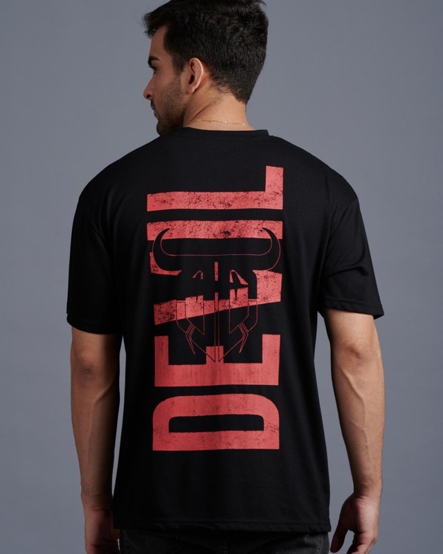 Shop Men's Black Typography Oversized T-shirt-Front