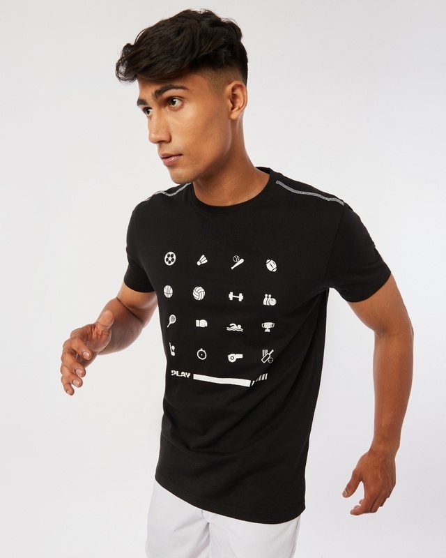 Shop Men's Black Typography Printed T-shirt-Front