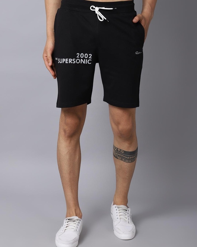 Shop Men's Black Typography Slim Fit Shorts-Front