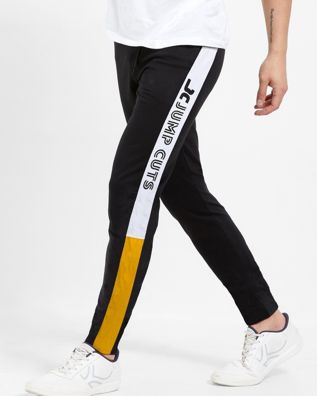 Shop Men's Black Typography Slim Fit Track Pants-Front