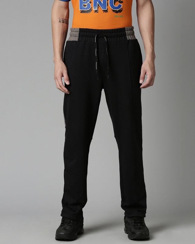 Shop Men's Black Typography Straight Fit Track Pants-Front