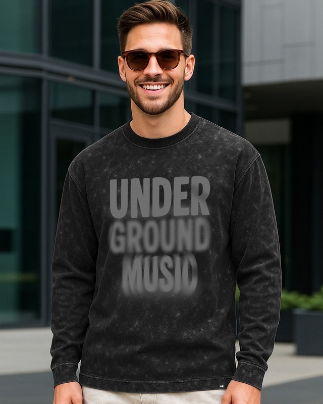 Shop Men's Black Under Ground Typography Oversized Acid Wash T-shirt-Front